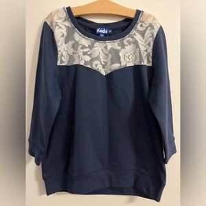 Used Girls Sweater Navy Color 3/4 Sleeves Very Good Condition With Lace In Top